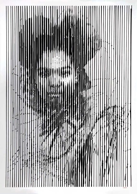 Framed portrait in lines