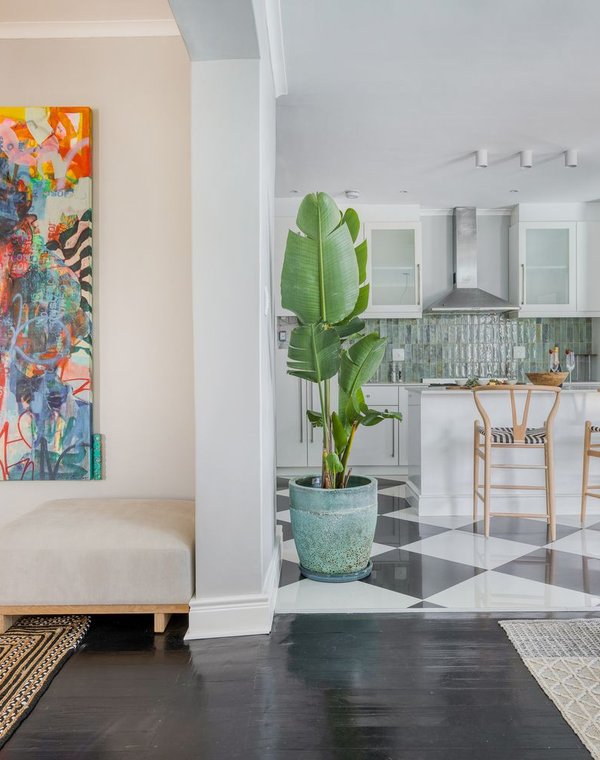 Art over the checkerboard floor